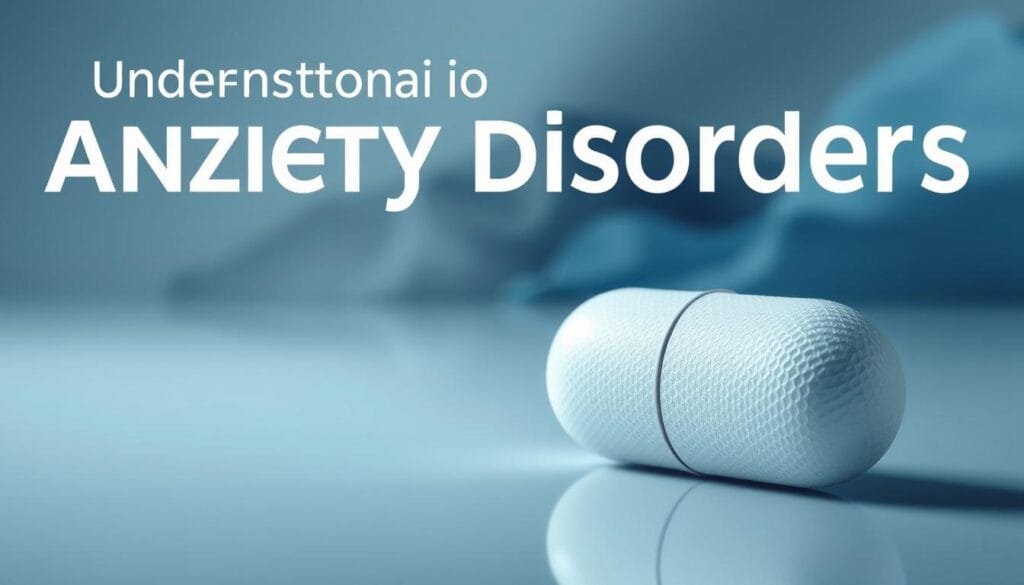 A meticulously rendered medical illustration showcasing the anxiety-relieving medication "فاليوم" by Pharma Pal AI. A clean, modern aesthetic with a professional, clinical feel. The foreground features the pill in a precise, high-resolution close-up, subtly lit to accentuate its form and texture. The middle ground depicts a soothing, abstract background in shades of blue and gray, evoking a sense of tranquility. The lighting is soft and diffused, creating a calming atmosphere. The overall composition is balanced and visually striking, designed to effectively communicate the subject of "Understanding Anxiety Disorders".