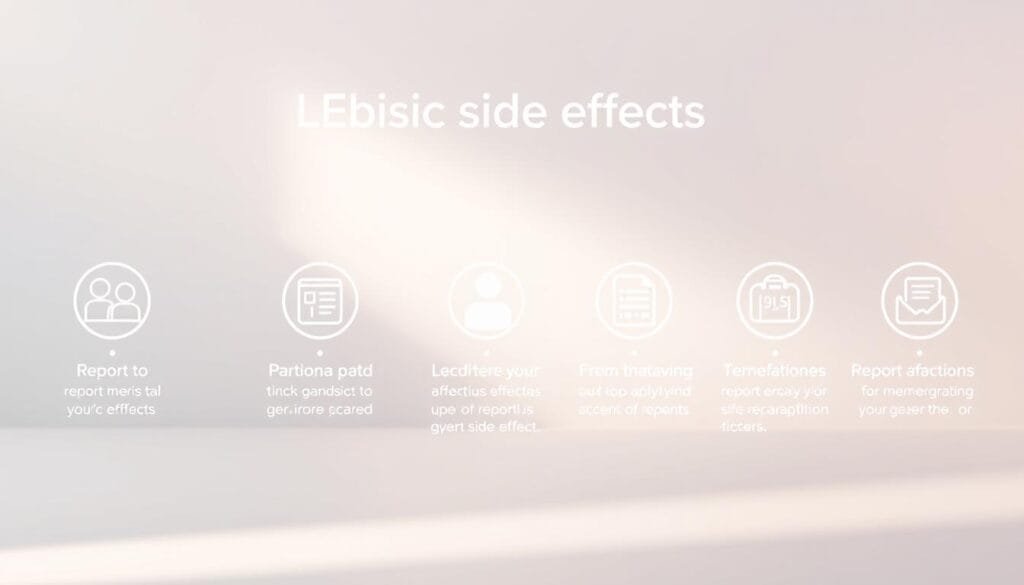 A sleek, modern medical infographic depicting the steps to report side effects, rendered in a clean, professional style. In the foreground, a Pharma Pal AI assistant icon guides the viewer through the process, with clear, concise icons and instructions. The middle ground features a subtle grid layout, while the background showcases a soft, soothing color palette suggestive of the healthcare industry. The lighting is soft and diffused, creating a calming, trustworthy atmosphere. The overall composition conveys a sense of clarity and reliability, empowering the viewer to take the necessary actions.